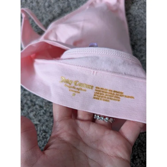 Juicy Couture Pink Seamless Rhinestone Logo Bralette V-Neck Adjustable Straps M - Picture 3 of 5